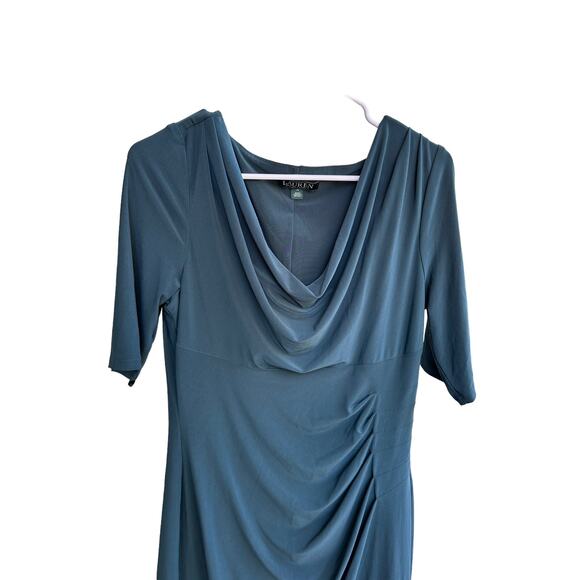 Lauren Ralph Lauren Women's Sz: 12 Woodland Green Cowl Neck Ruched Sheath Dress - Picture 4 of 12